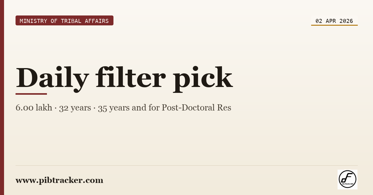 Ministry of Tribal Affairs press release · 2 April 2026 · pibtracker filter
