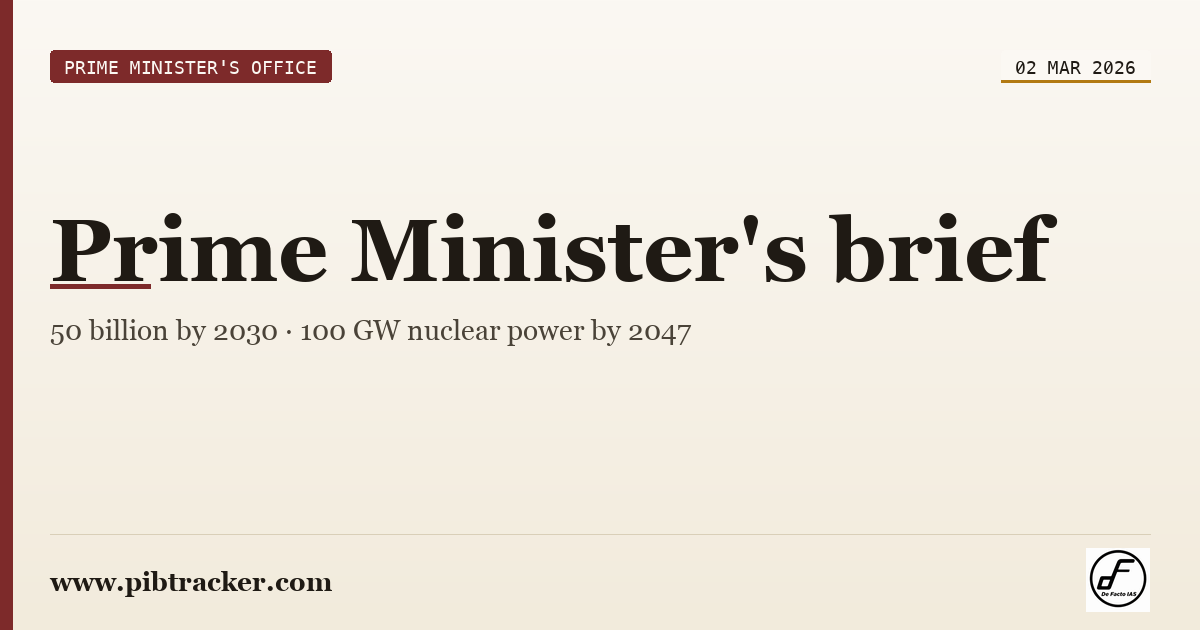 Prime Minister's Office press release · 2 March 2026 · pibtracker filter
