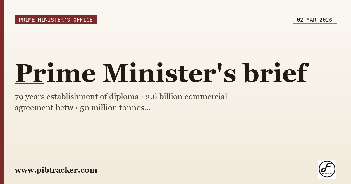 Prime Minister's Office press release · 2 March 2026 · pibtracker filter