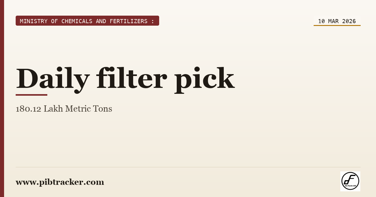 Ministry of Chemicals and Fertilizers : press release · 10 March 2026 · pibtracker filter