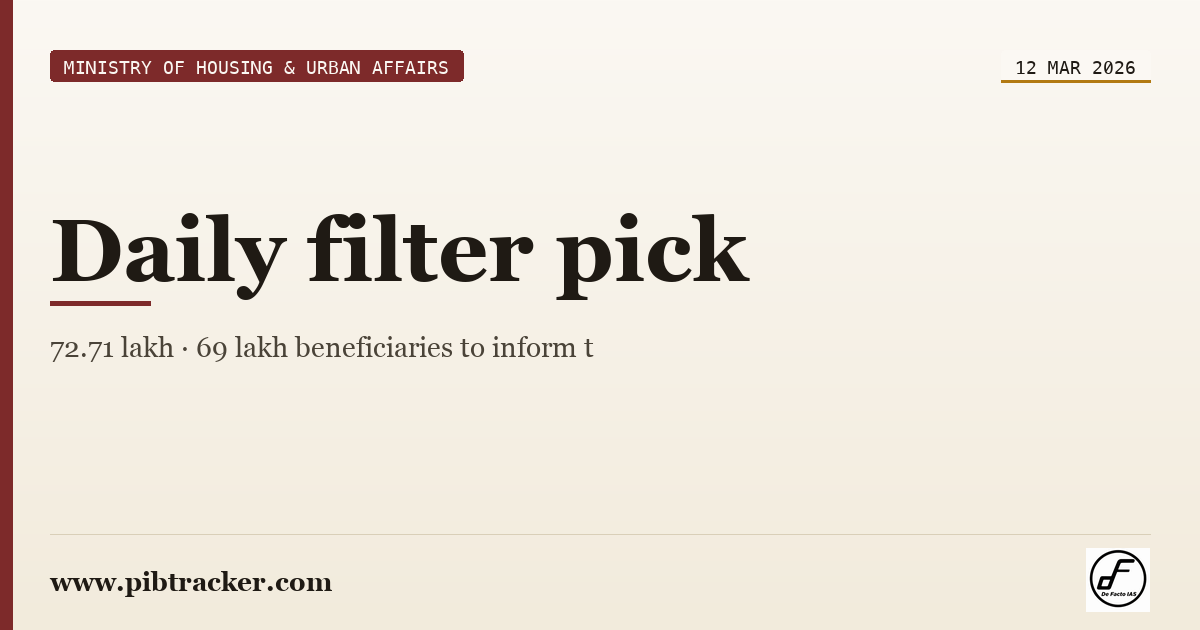 Ministry of Housing & Urban Affairs press release · 12 March 2026 · pibtracker filter
