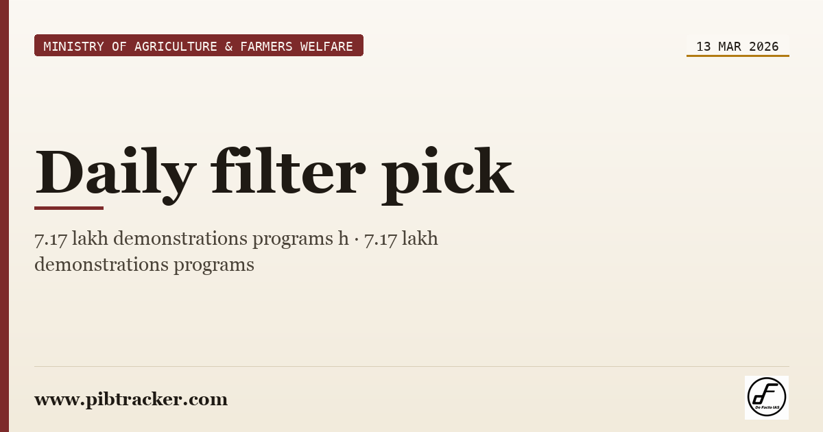 Ministry of Agriculture & Farmers Welfare press release · 13 March 2026 · pibtracker filter