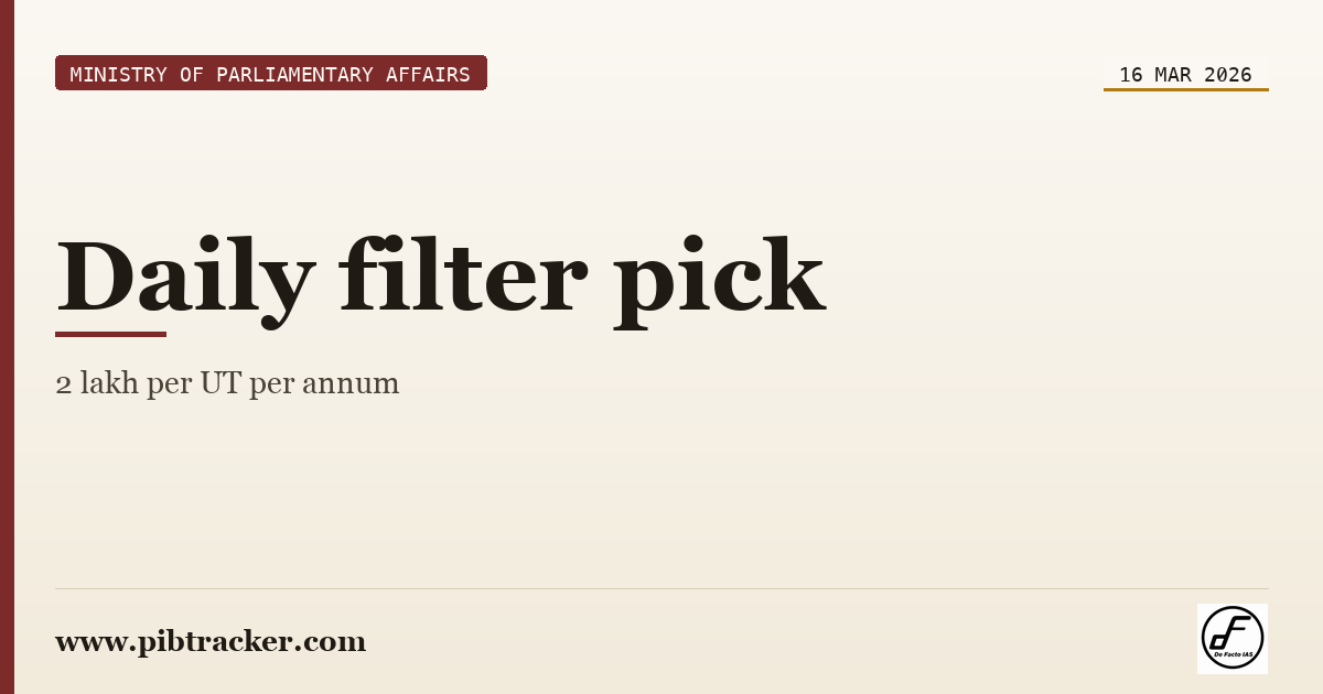 Ministry of Parliamentary Affairs press release · 16 March 2026 · pibtracker filter