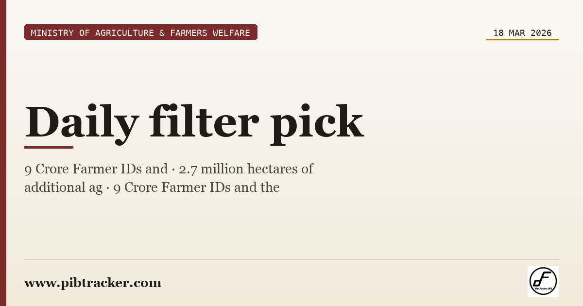 Ministry of Agriculture & Farmers Welfare press release · 18 March 2026 · pibtracker filter
