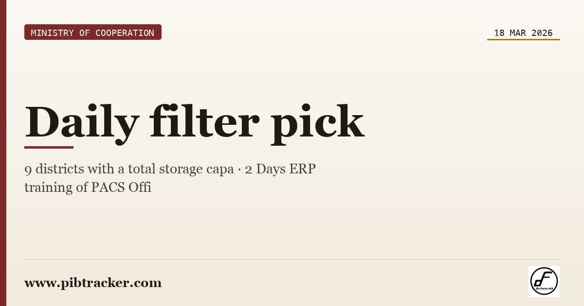Ministry of Cooperation press release · 18 March 2026 · pibtracker filter