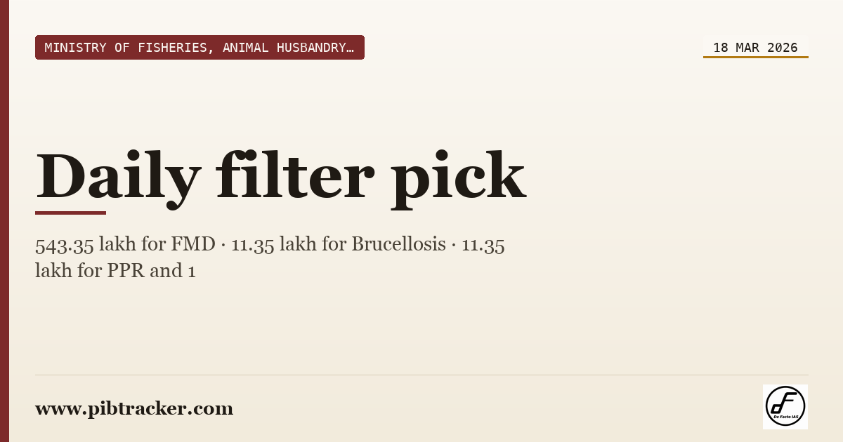 Ministry of Fisheries, Animal Husbandry & Dairying press release · 18 March 2026 · pibtracker filter