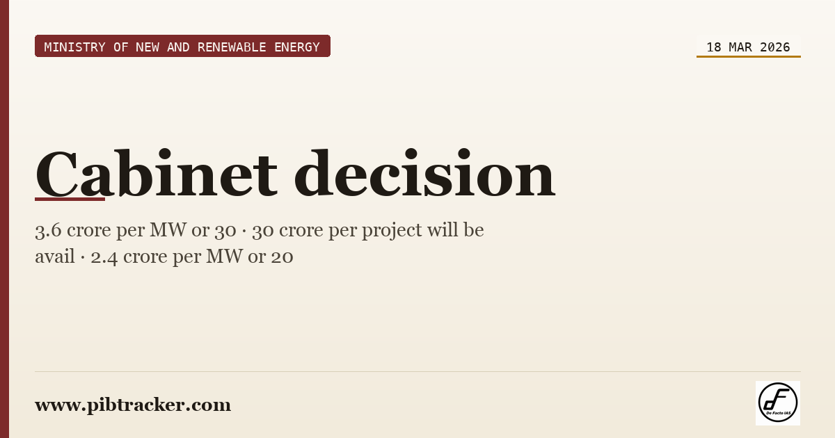 Ministry of New and Renewable Energy press release · 18 March 2026 · pibtracker filter