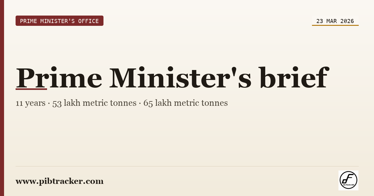 Prime Minister's Office press release · 23 March 2026 · pibtracker filter