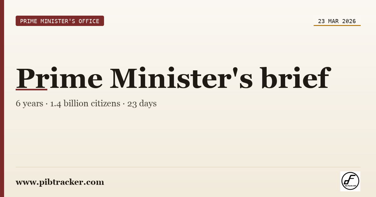 Prime Minister's Office press release · 23 March 2026 · pibtracker filter