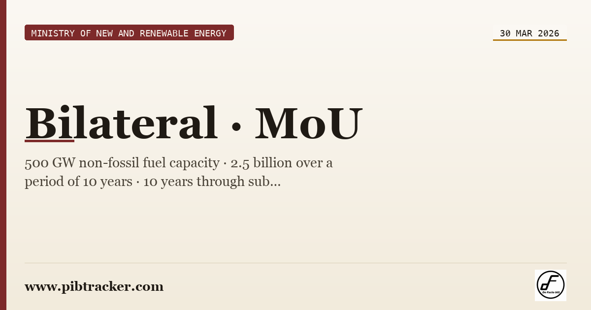 Ministry of New and Renewable Energy press release · 30 March 2026 · pibtracker filter