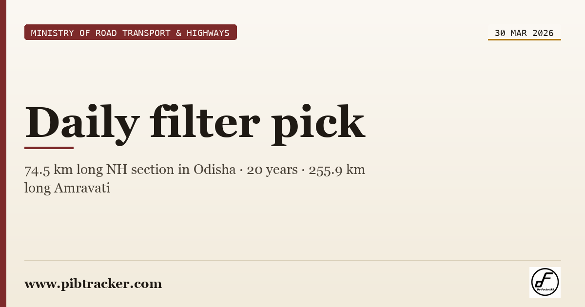Ministry of Road Transport & Highways press release · 30 March 2026 · pibtracker filter
