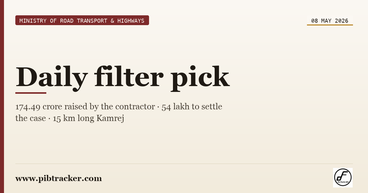 Ministry of Road Transport & Highways press release · 8 May 2026 · pibtracker filter