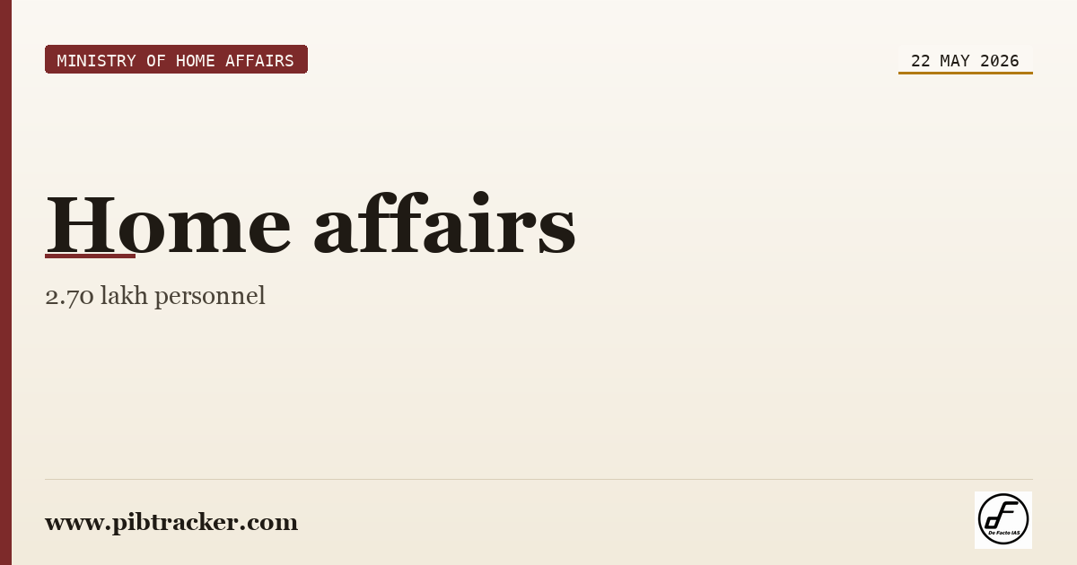 Ministry of Home Affairs press release · 22 May 2026 · pibtracker filter